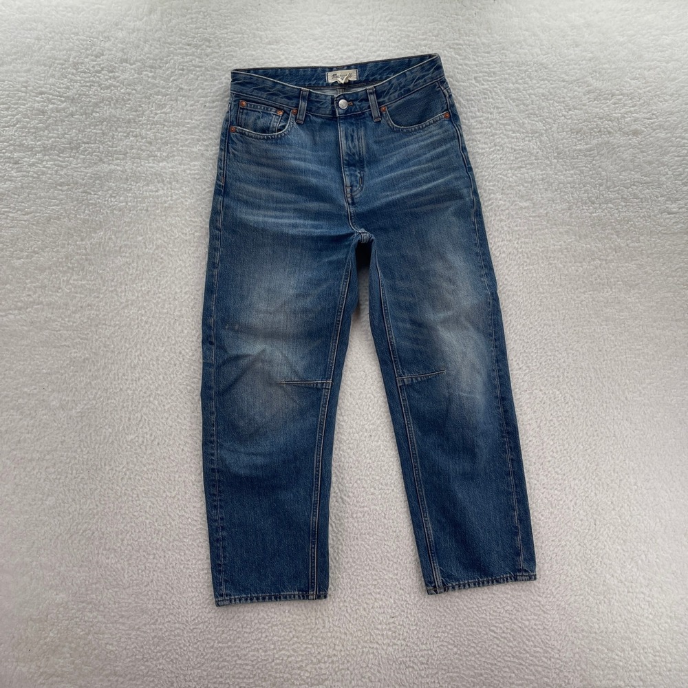 Madewell Jeans Womens 25 Blue Darted Barrel Leg Medium Wash Whisker Denim Boho